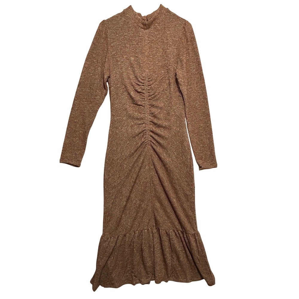 Collective Concepts Brown Full Length Long Sleeve Sweater Dress Women's L NWT